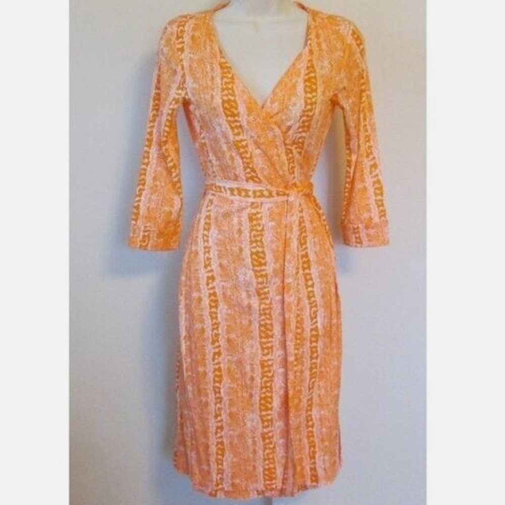 DVF Diane von Furstenberg Orange White Snake Print Wrap Dress